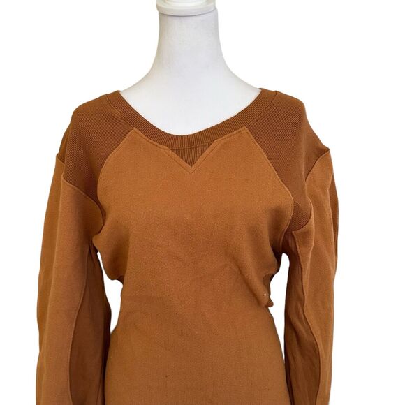 EVNL Puff Sleeves Backless High-Low Sweatshirt Dress Brown Size M - Picture 3 of 11